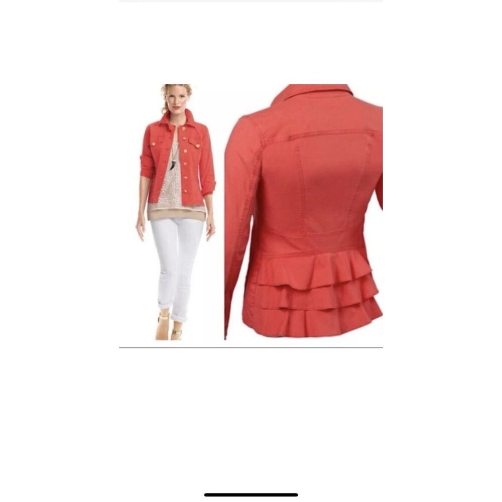 CAbi 727‎ Taylor Ruffle Back Jacket In Lobster Medium Pockets